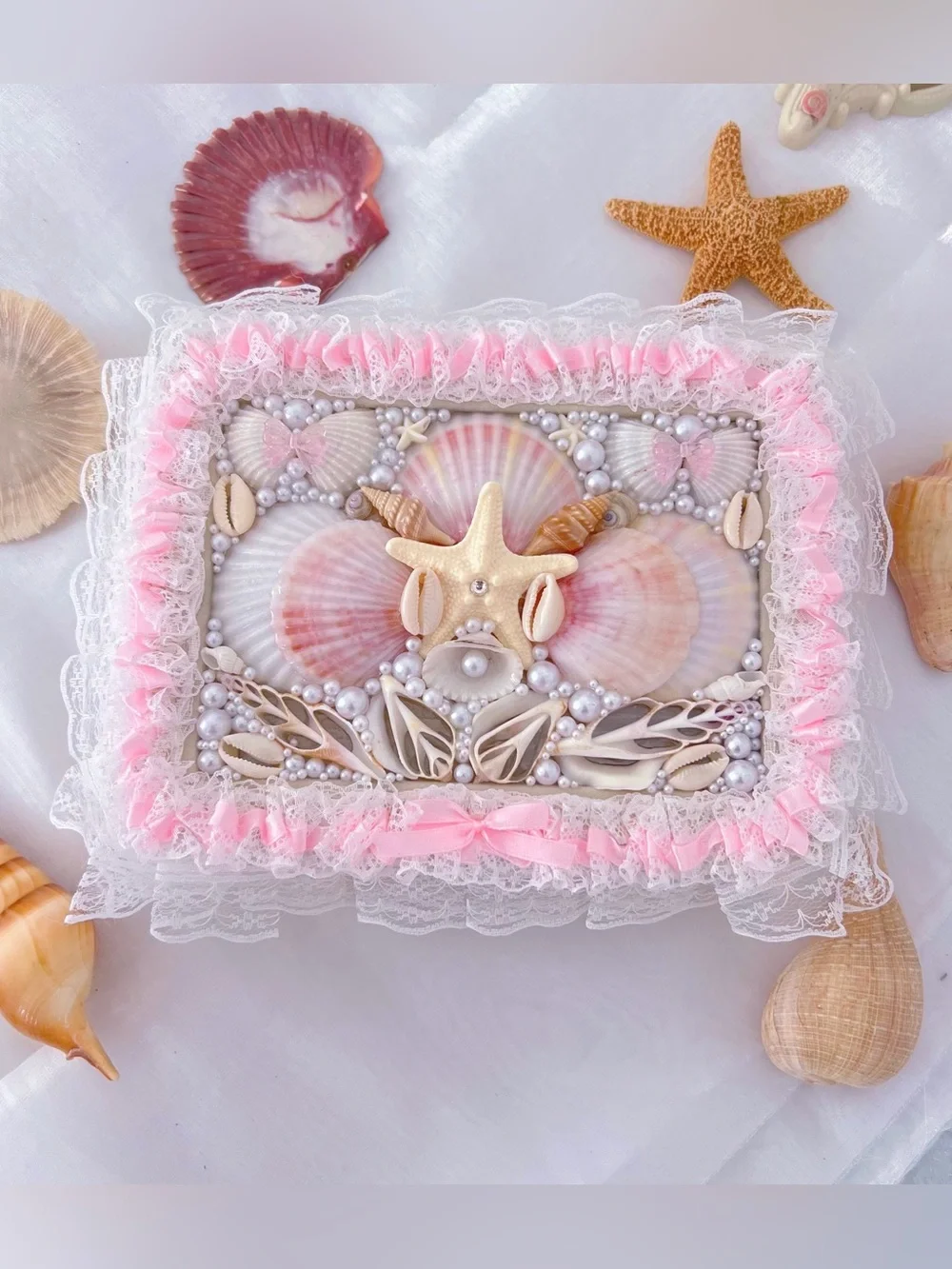 Handcrafted Pink Seashell Jewelry Box